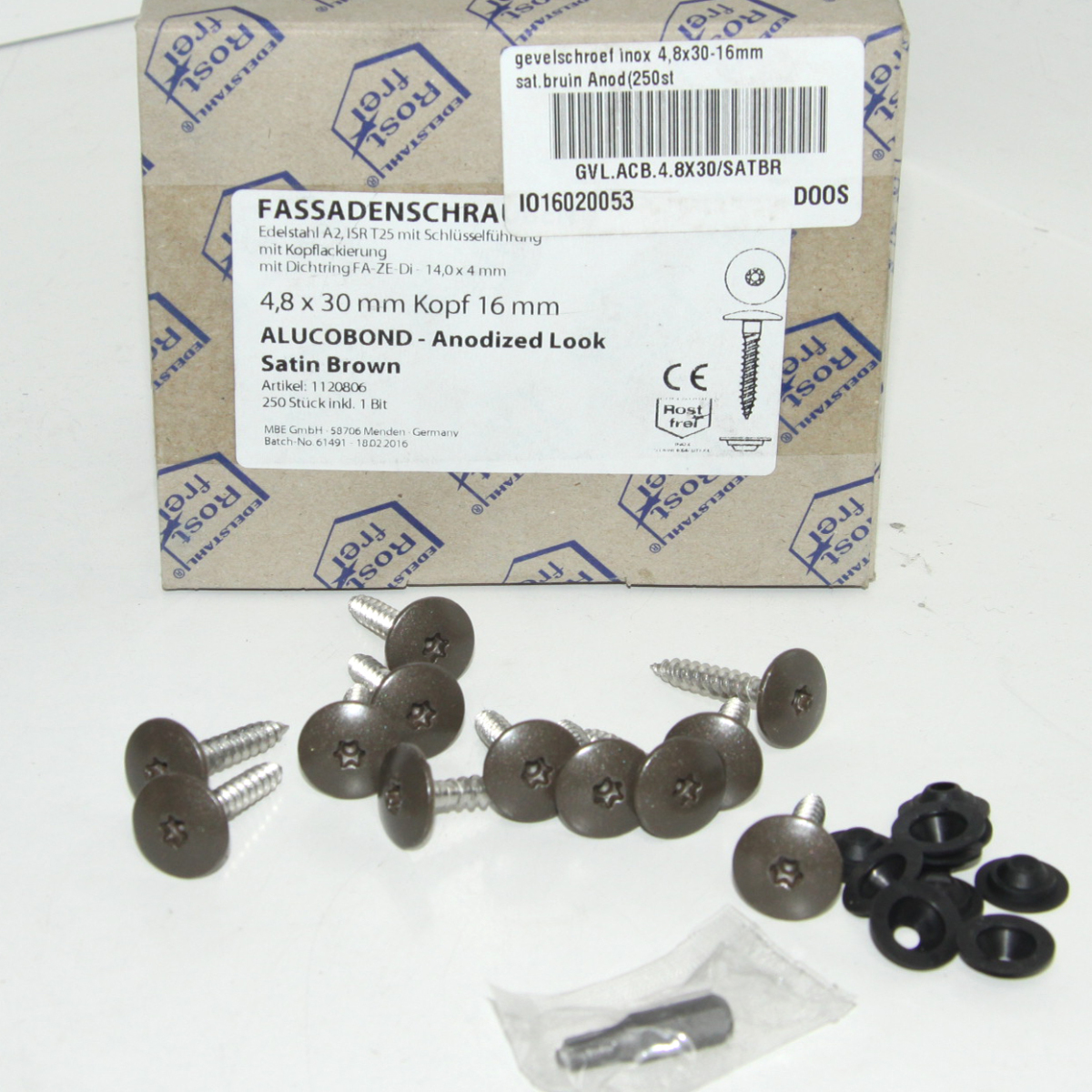 gevelschroef inox 4,8x30-16mm sat.bruin Anod(250st