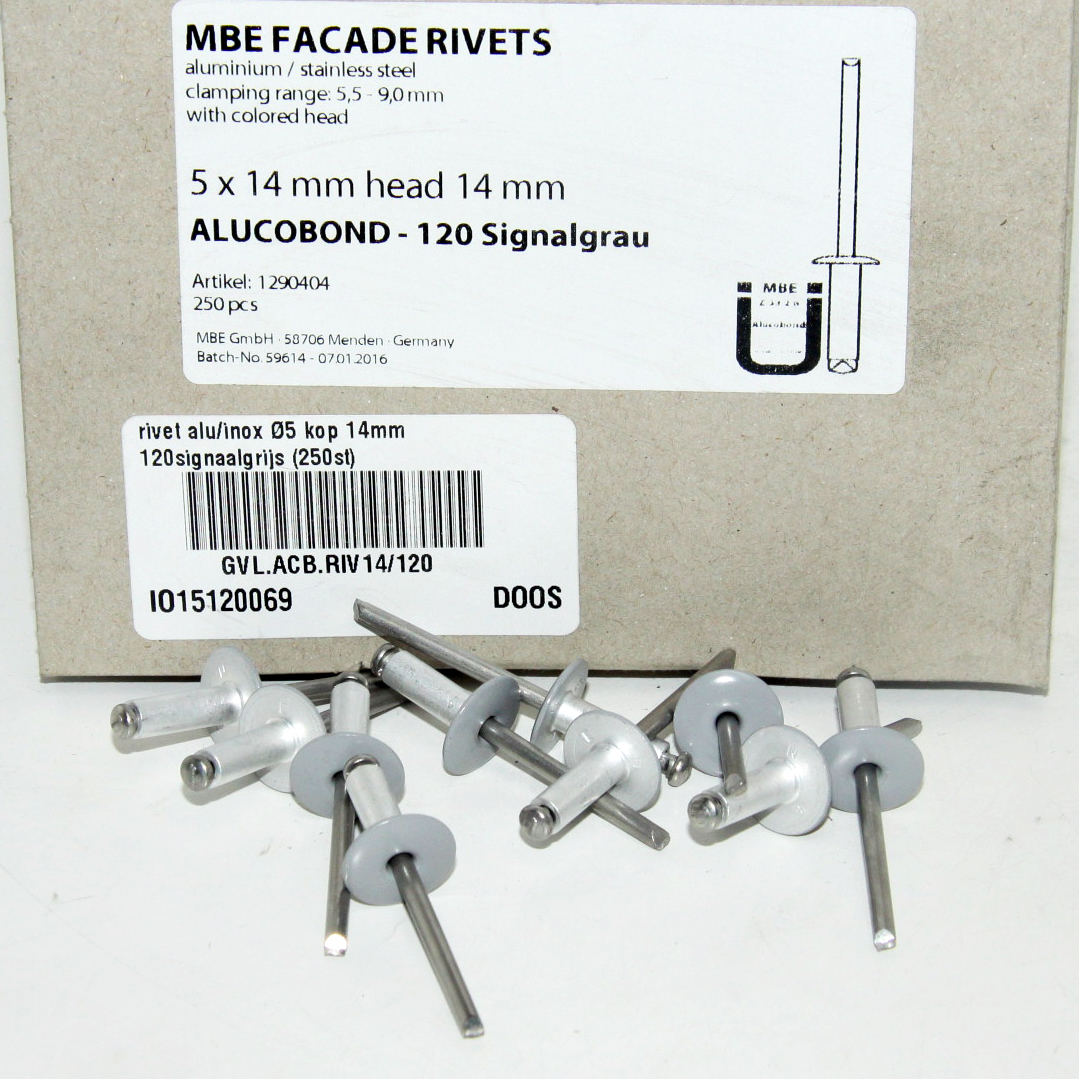 rivet alu/inox Ø5 kop 14mm 120 signaalgrijs(250st)