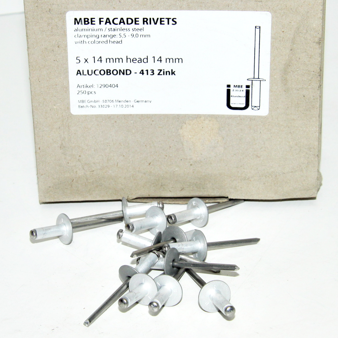 rivet alu/inox Ø5 kop 14mm 433 zink (250st)