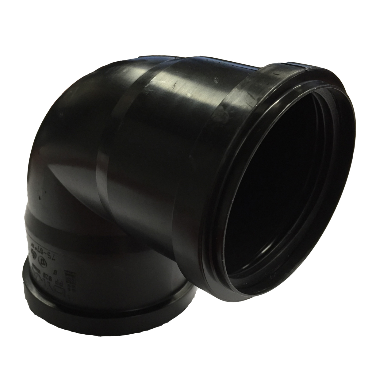 PE - elleboog PP dia 75 mm 90°  zwart DUBBELGEMOFT