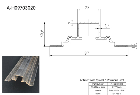 ACB59 vert.cass./profiel 2.59 alubrut HOUTSK (6m)
