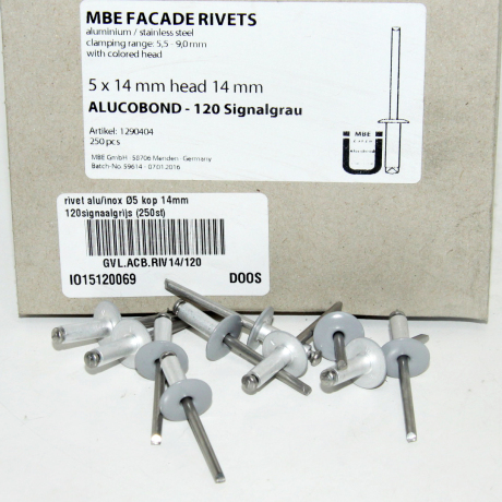 rivet alu/inox Ø5 kop 14mm 120 signaalgrijs(250st)