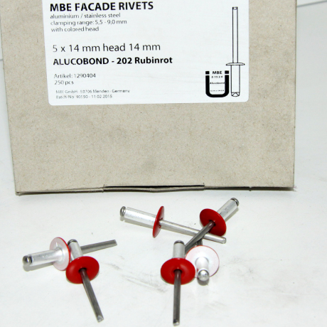 rivet alu/inox Ø5 kop 14mm 202 Ruby rood (250st)