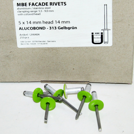 rivet alu/inox Ø5 kop 14mm 313 geelgroen (250st)