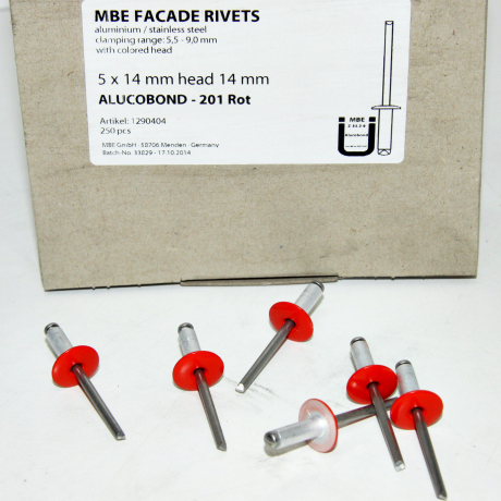 rivet alu/inox Ø5 kop 14mm 201 Rood (250st)