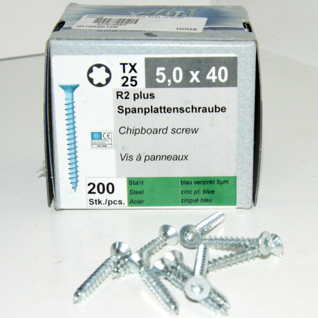 spaanplaatschroef torx 5x40 verzinkt (200st)