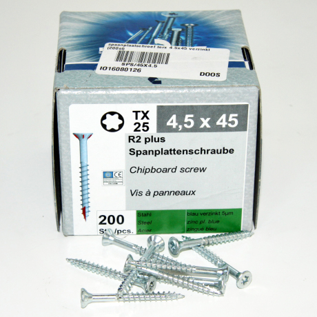 spaanplaatschroef torx 4.5x45 verzinkt (200st)